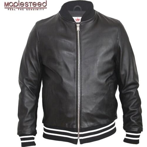 MAPLESTEED Men Leather Jacket Embroidery Soft 100% Sheepskin Casual Male Leather Clothing Boy Leather Jacket Spring Autumn M129