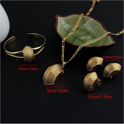 NEW Ethiopian Cross Jewelry Sets 24 K Solid Gold Finish Fashion African Traditional Set Boat Semi-circle