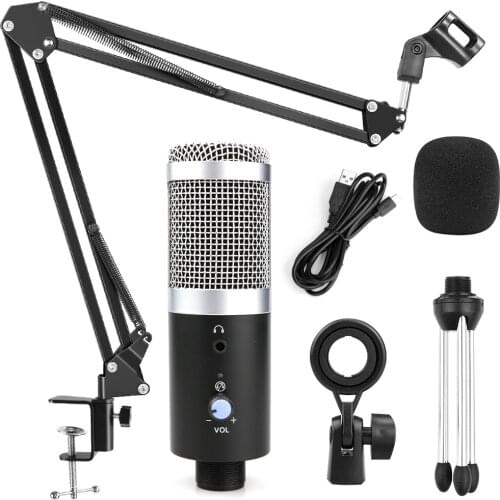Profession studio USB Microphone PC Podcasting Recording Condenser Microphone for Computer Laptop Streaming Mic Stand Mikrofon