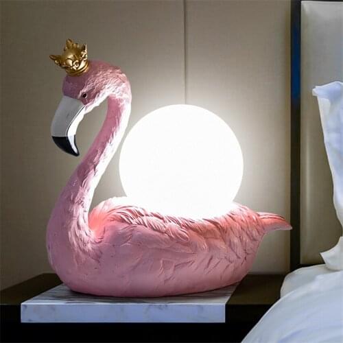 Romantic Pink Flamingo Table Lamps Bedroom Bedside E14 Lamp Nordic Modern Wedding Room Princess Room Deco Desk Lights Fixtures