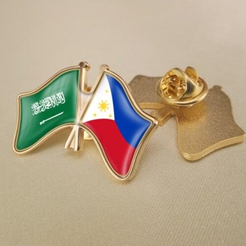 Saudi Arabia and Philippines Crossed Double Friendship Flags Lapel Pins Brooch Badges