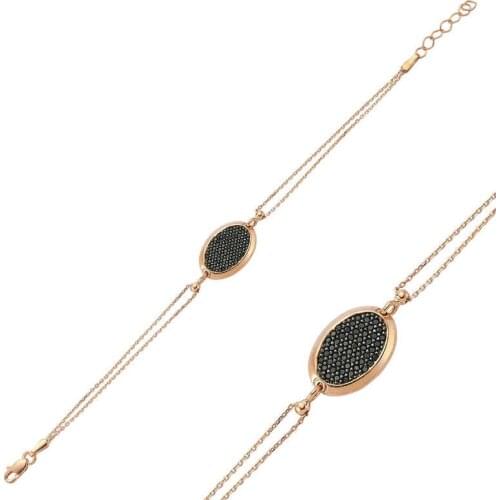 Silverlina Silver Oval Black Stone Women Bracelet