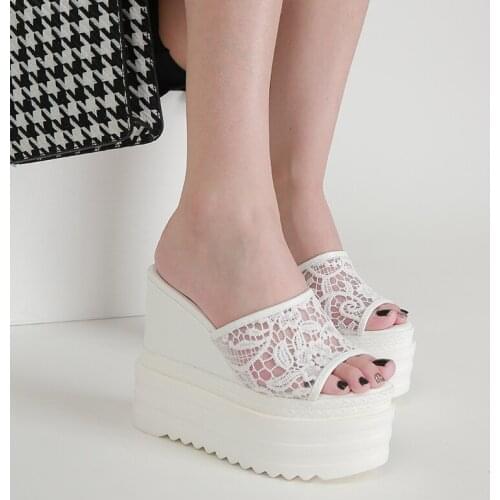 Summer Wedges Slippers Women Platform Mules Slipper Fashion High Heeled Shoes Outdoor Beach shoes lace Sandals Ladies Flip Flop