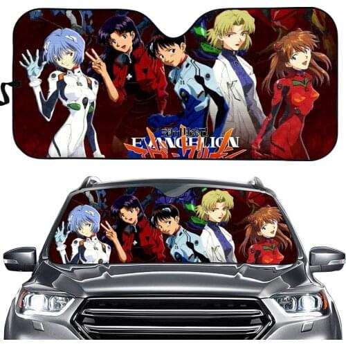 Anime Car Front Window Sun Visors Evangelion Print Car Windshield Sunshade Car Window Windscreen Cover Sun Shade Auto Sun Visor