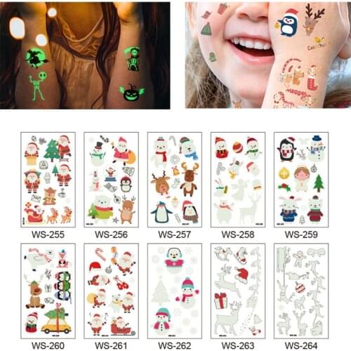 Luminous Tattoo Stickers Christmas Waterproof Fluorescent Kid Face Fake Tattoo Sticker Various Patterns Small Body Art for Child