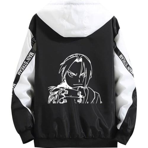 Fullmetal Alchemist Cosplay Hoodie Winry Rockbell Luminous Print Zipper Black Camouflage Fashion Coat Splicing Thin Jacket