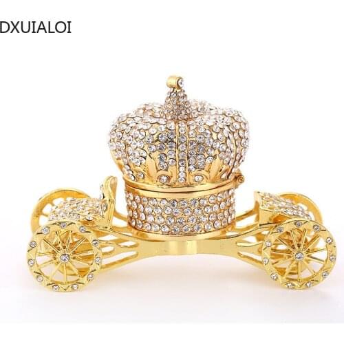 Home Decorations Metal Crafts Home Furnishing Creative Desktop Decoration Jewelry Storage Box Luxury Diamond-studded Crown Car