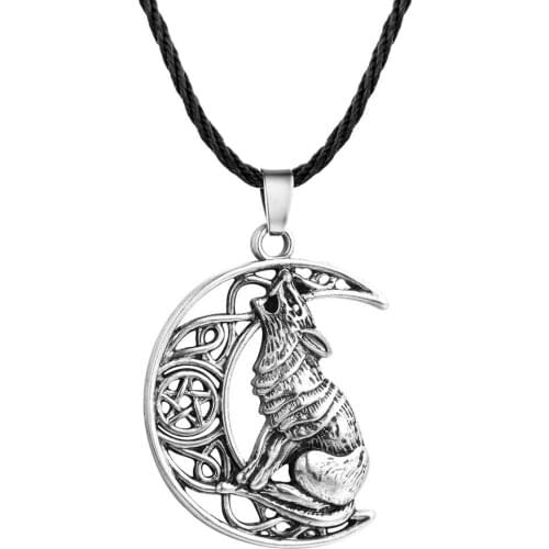 Vintage Viking style necklace Moon wolf pendant necklace Mens fine jewelry holiday gifts Ancient pirate necklace