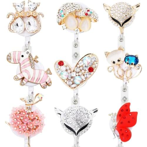 Animal Retractable Badge Holder with Alligator Clip Retractable Cord ID Badge Reel Fox Dress Girl Horse Style