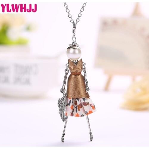 YLWHJJ new trendy lovely leather doll long necklaces & pendant hot brand girl baby maxi fashion necklace style handmade jewelry