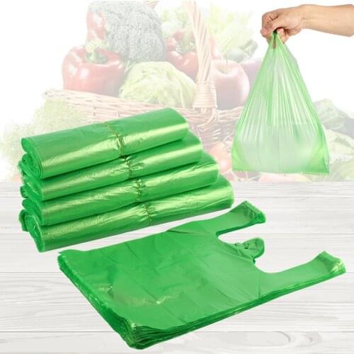 100pcs Green Plastic Bag Supermarket Grocery Gift Shopping Disposable with Handle Vest Bag Kitchen Storage Clean Garbage Bag