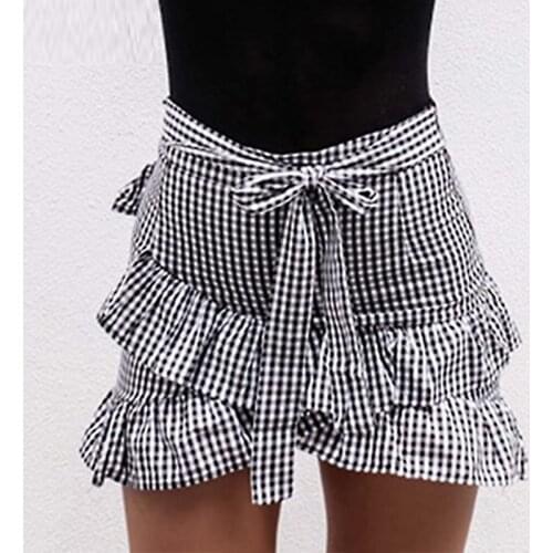Women Plaid Skirt Short Mini Beach Skirts Ladies Fashion Pleated Skirts Stretch High Waist Skater Flared Ruffle Skirt