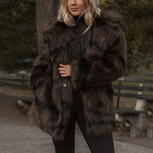 2020 Womens Faux Fur Coat Jacket Winter Warm Long Sleeve Pocket Waistcoat Body Jacket Casual Female Plush Overcoat Outwear
