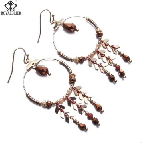 RoyalBeier Bohemian Tassel Drop Earrings Protection Circle Acrylic Metals Dangle Earrings Charm Jewelry For Women Wedding Gift