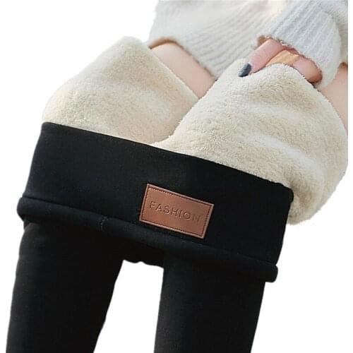 Women Black Warm Pants Autumn Winter Wool Fleece Trousers Lambskin Cashmere Pants for Skinny Thick Velvet Women Fashion Leggings