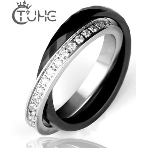Women Rings Made of Ceramics Stainless steel Rings Double Two Cross Rings Crystal CZ bijou ceramique anillo acero inoxidable