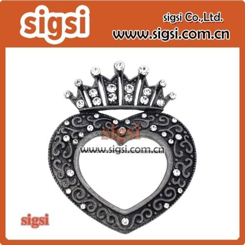 Vintage crystal rhinestone heart with crown brooch for gift