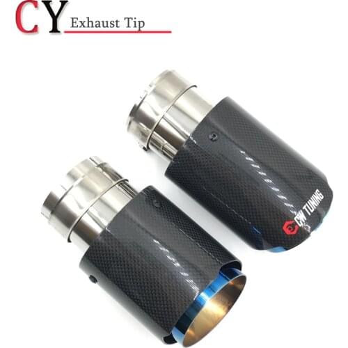 1PCS Plain Weave Glossy Carbon Car styling Exhaust System Muffler Tip Tail Pipes Universal Straight Blue Stainless Steel
