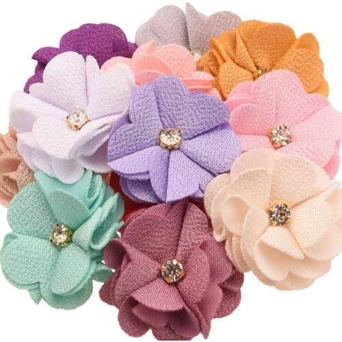16PCS 1.8inch Fabric Flower With Rhinestone Center Fashion Hair Flower Kawaii Hair Accessories for Girls Headwrap Hair Bows