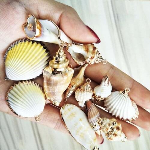 2pcs Natural Sea Shell Conch Bracelet Charms Boho Pendant Findings Handmade Women Earrings Necklace Keychain Jewelry Charms