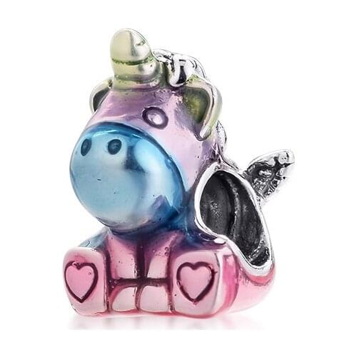 2021 Colorful Rainbow Bruno Unicorn Charms Snake Chain Bracelets Sterling Silver Beads For Jewelry Making Charms 925 Silver