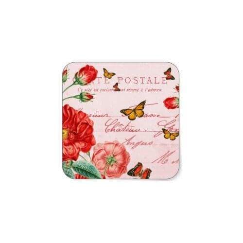 3.8cm French floral vintage stickers w/ red flower
