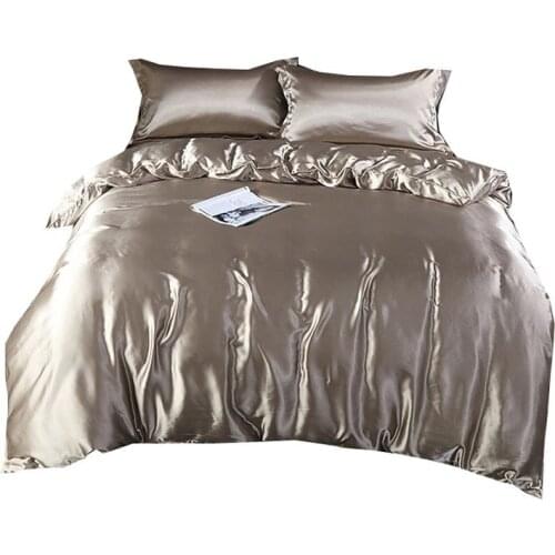 30 Colors 100% Silk Four-piece Set Silky Silk Duvet Cover Sheet Ice Silk 1.5m 2m Bedding Set 4 Pcs Bedding Set Queen
