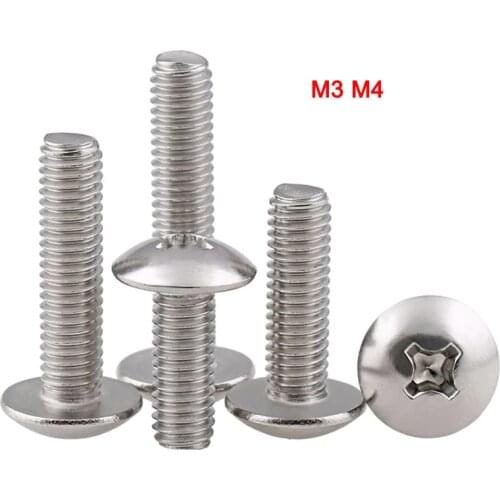 30Pcs M316 Stainless Steel Mushroom Head Screw Large Truss Head Cross Recessed Machine Screw M3 M4