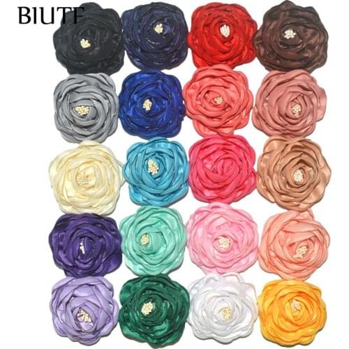 50pcs/lot 2.4'' Cute Burned Camelia Satin Flower with Stamen Girl Fashion Flower Hairpin Hair Accessory TH284