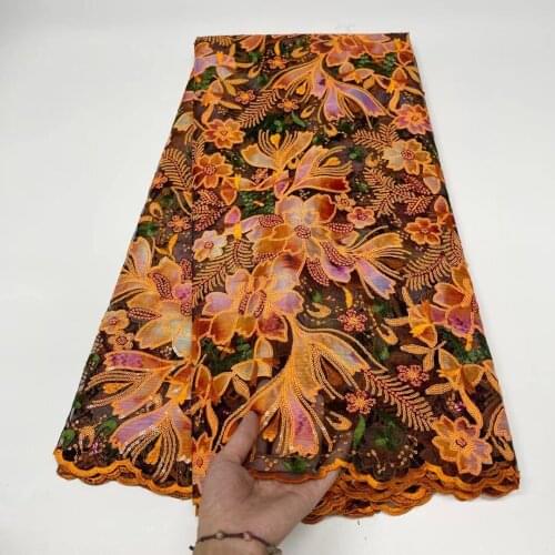 African Net Lace Fabric, High Quality Velvet Lace With Sequins Nigerian Wedding Lace Fabrics 5Yards Sequins French Tulle Lace JY