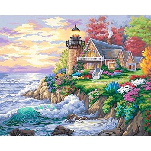 5D Diamond Painting Full Square Drills Kits DIY Mosaic Cross Stitch Pattern Handmade Embroidery Wall Decor Lighthouse and Wave