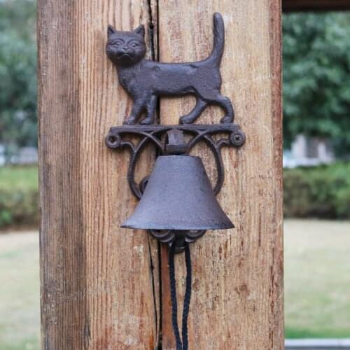 American Country Retro Cast Iron Art Doorbell Outdoor Courtyard Wall Decoration Hand Bell Garden Kitten