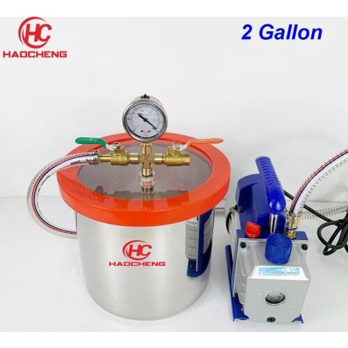 Free Shipping 2 Gal (8L) Vacuum Chamber Kit with 2.5CFM (1.4L/s) 220V Vacuum Pump,22cm*20cm Stainless Steel Degassing Chamber