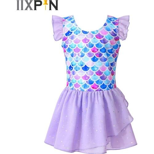 Glitter Mermaid Gymnastics Dress for Toddler Patchwork Girl Dresses Ballet Dance Costumes Gym Leotard Kids Teen Ballerina Dress