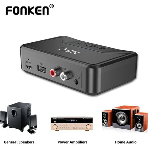 Bluetooth 5.0 Receiver Adapter NFC 3.5mm RCA Jack USB Smart Playback Stereo Audio Wireless Adapter Receptor for Car Kit Speaker