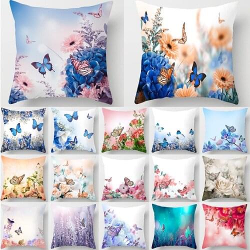 1Pcs Butterfly Flower Pattern Polyester Cushion Cover 45x45cm Decorative Pillows for Seat Car Home Sofa Bed Decoration Pillows