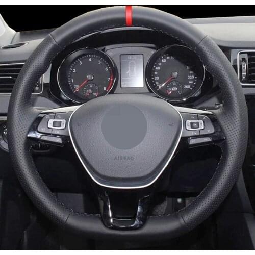 DIY Black Faux Leather Car Steering Wheel Cover For Volkswagen Golf 7 Passat New Polo Jetta Bora Tiguan D Shape Hand-Stitched