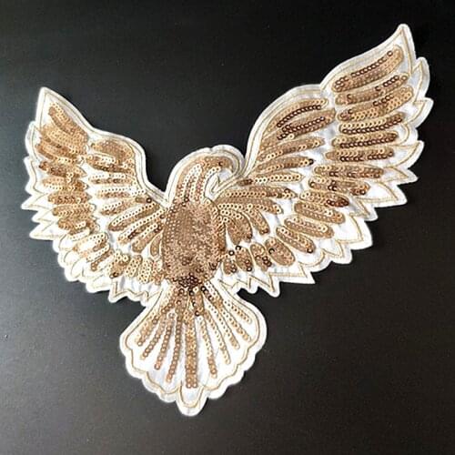 Eagel Large Patches For Clothing Golden Sequins Biker Badge Embroidery Fabric Sequined Patch Clothes Stickers Christmas gift