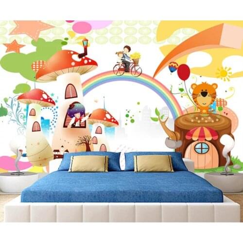 Mushroom room children cartoon children animal room background wall decoration mural wallpaper
