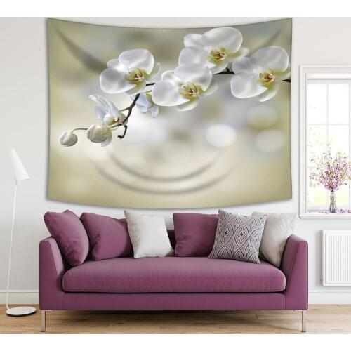 Tapestry Moon Orchid Flower Zen Spa Tropical Nature Theme Close Up Photo Printed White Beige