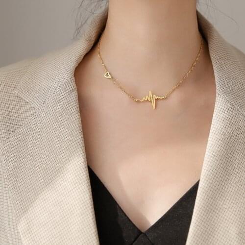 YUN RUO Classic Individuality Fashion 14 K Gold Color Heartbeat Pendant Necklace Titanium Steel Jewelry Woman Gift Never Fade