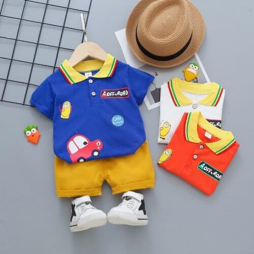Baby boy set summer cartoon car print cute suit baby boy cotton short-sleeve shorts 2 pcs baby casual suit clothes for children