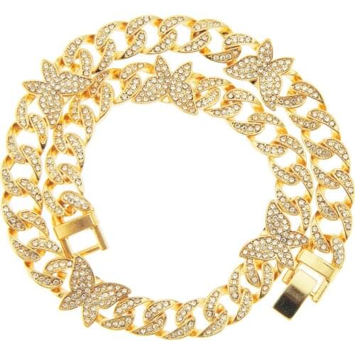 WANGAIYAO new personality full zircon Cuban butterfly necklace male water zirconium butterfly clavicle chain necklace hip-hop me