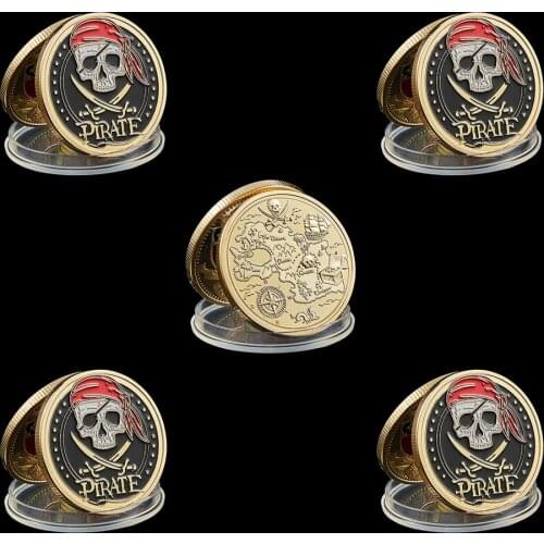 5PCS/Lot Movie Pirate Skull Gold Aztec Coin Medallion Skull Medal