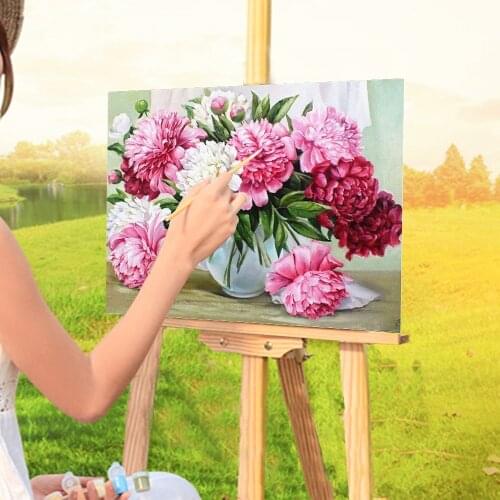 Peony Flowers House Painting By Numbers Kit Oil Paints 50*70 Paiting By Numbers Loft Wall Picture Crafts For Handiwork