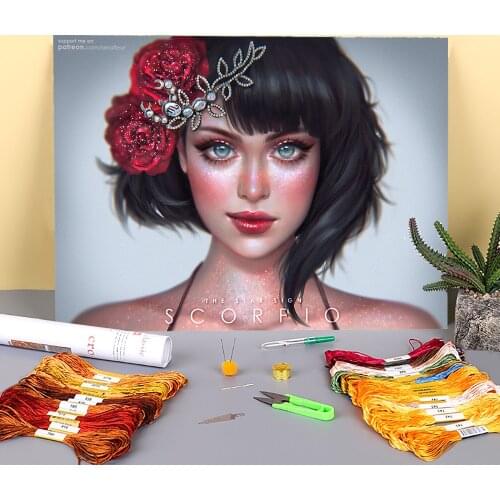 Cartoon Girl Woman Printed 11CT Cross-Stitch Set DIY Embroidery DMC Threads Painting Knitting Craft Handicraft Different