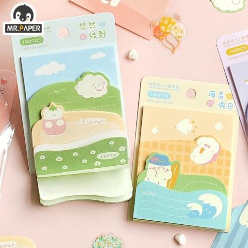 Mr.Paper 100 Sheets/Set Of 4 Ins Wind Daydream Lsland Series Self-Adhesive Notepad Stickers Creative Manual Memo Pads