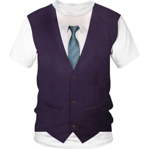 2021 New Fashion Fake Two Piece 3D T-Shirt Digital Printed Mens Tops Tees Funny Cosplay Kids T Shirt Fake Suit Men Women Tshirt