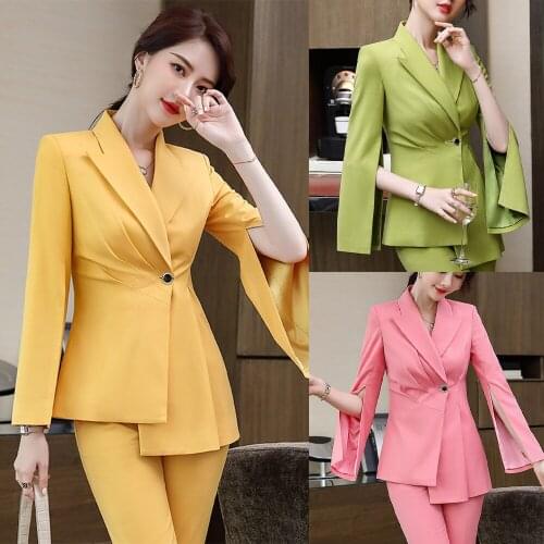 New Designed Women Blazer Long Sleeve One Button Irregular Tailored Suits Slim Fit Pencil Pants Office Lady Daily Casual Coat