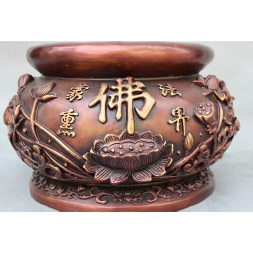 Wholesale factory 9" Tibet Pure Bronze Buddhism Auspicious Lotus Statue Jar Incense Burner Censer 25% off